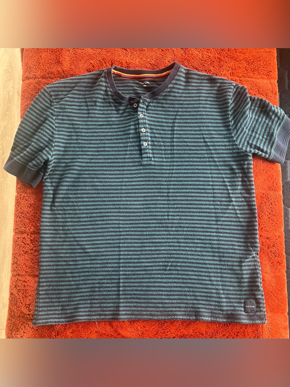 Paul Smith Teal and Navy Striped Henley Shirt